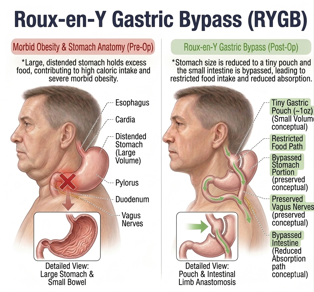 Gastric Bypass (Roux-en-Y) — anatomy diagram
